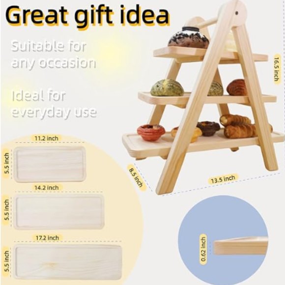 3-Tier Pine Wood Fruit & Vegetable Stand w/ Removable Serving Platters - Picture 2 of 10